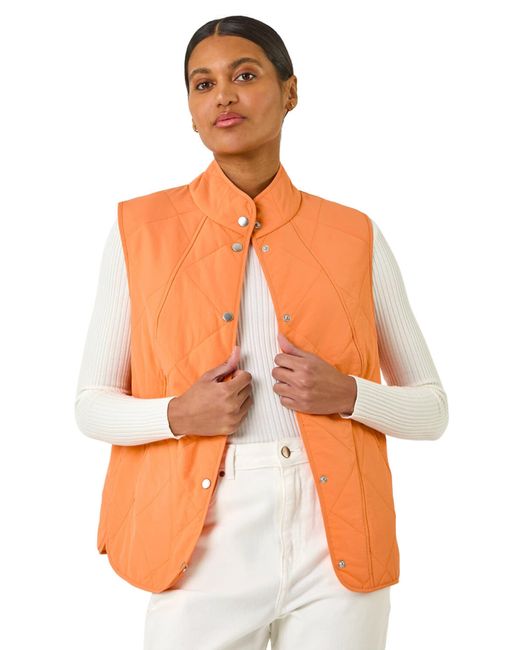 Roman Orange Diamond Quilted Funnel Neck Gilet