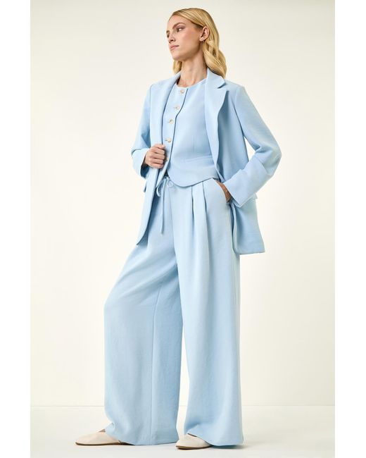 Roman Blue Fluid Tie Front Smart Trouser