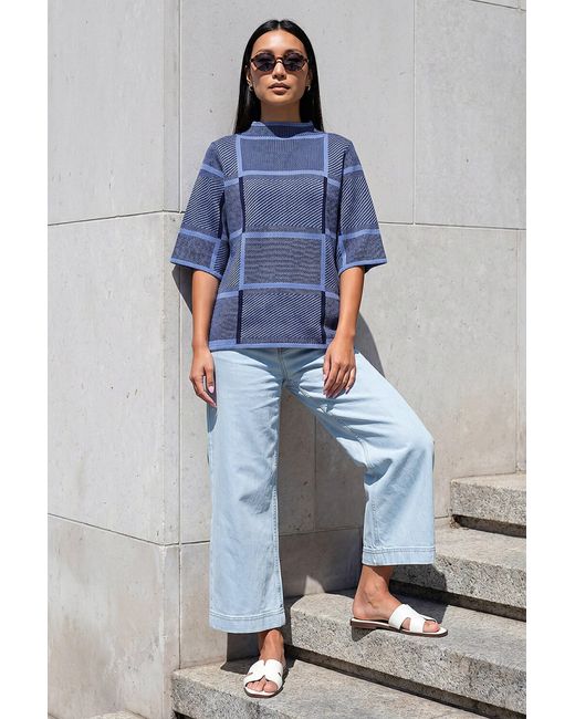 Roman Blue Check Short Sleeve Jumper