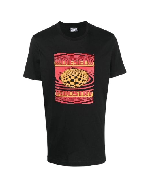 DIESEL Black Industrial Design Cotton Tee for men