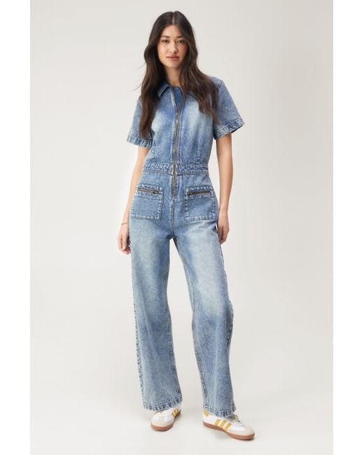 Nasty Gal Blue Petite Denim Jumpsuit
