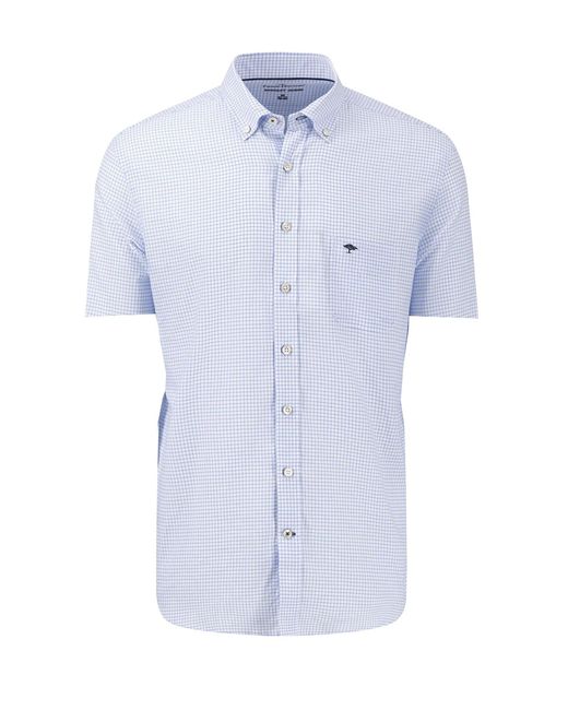 Fynch-Hatton Blue Short Sleeved Oxford Shirt Check Cotton for men