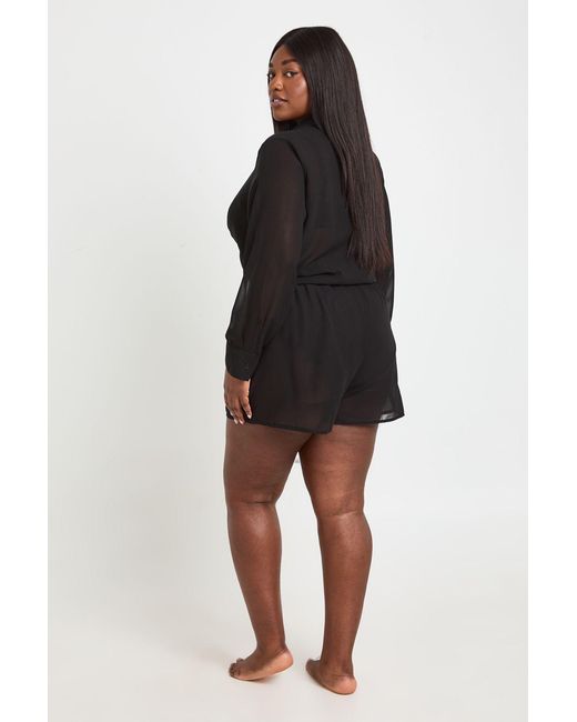 Boohoo Black Plus Chiffon Beach Short