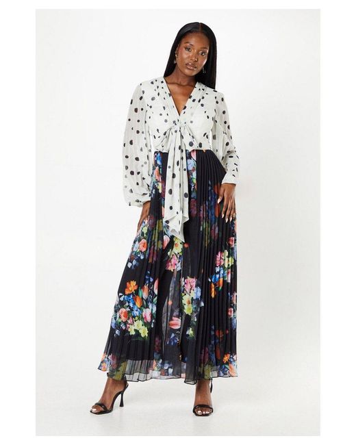 Coast White Twist Front Print Mix Chiffon Jumpsuit