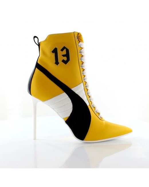 PUMA Fenty By Rihanna 13 Yellow Black Leather High Heel Shoes 363038 01