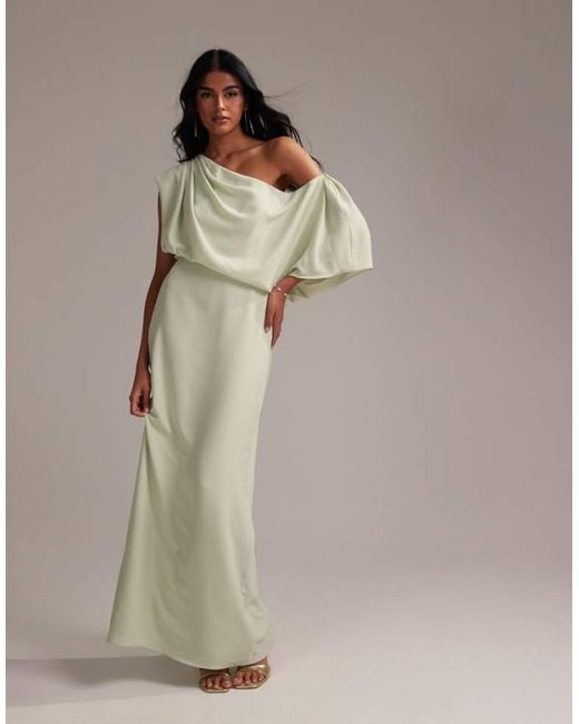 ASOS Green Bridesmaids Crepe One Shoulder Draped Maxi Dress