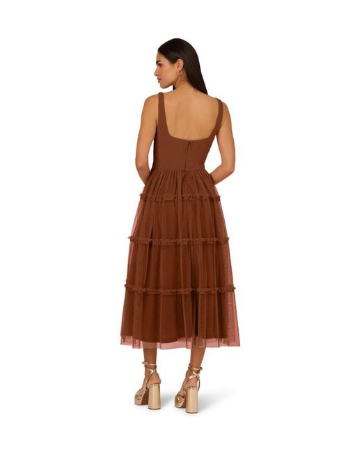 Adrianna Papell Brown Knit And Mesh Midi Dress