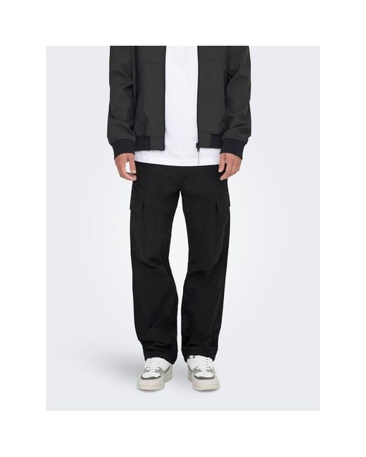 Only & Sons Black And Solid Patterned Straight Combat Pants for men