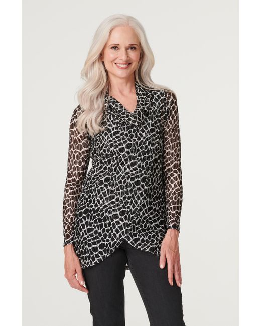 Izabel London Gray Printed Longline Layered Blouse