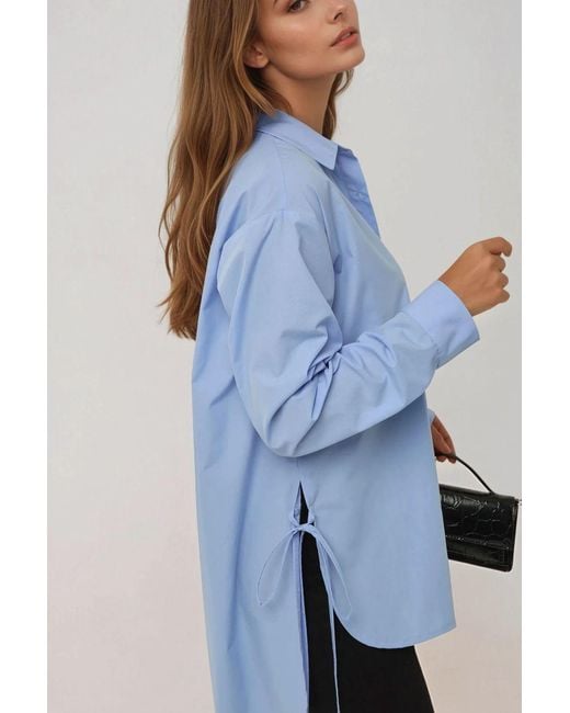 Hiccup Blue Long Sleeve Shirt With Tie-Up Detail