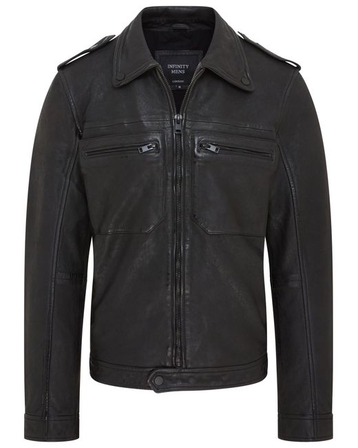 Infinity Leather Black Classic Shirt Jacket for men