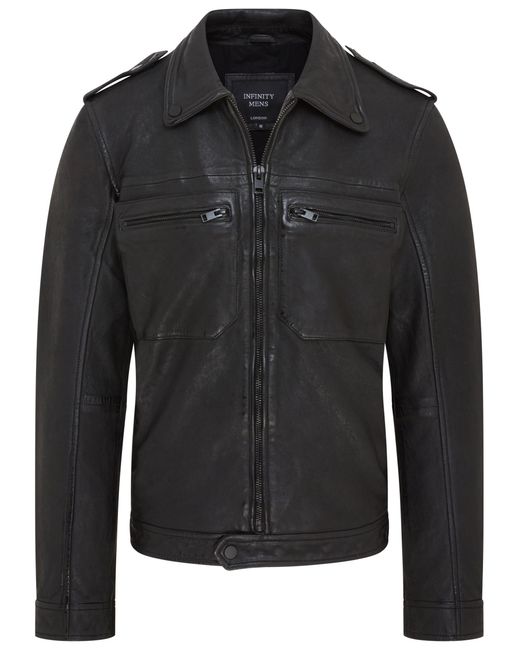 Infinity Leather Black Classic Shirt Jacket for men