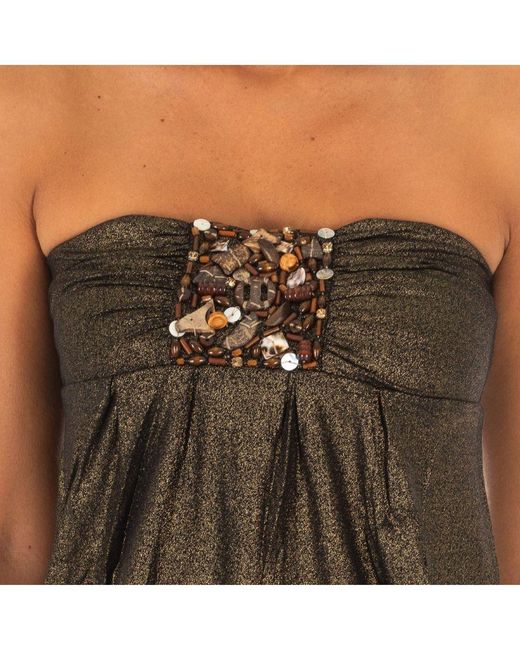 Met Brown Sleeveless T-Shirt With Wide Knit Top Effect 10Dmt0084