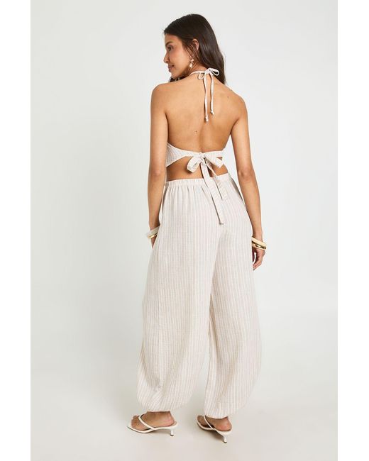 Boohoo Natural Striped Linen Look Balloon Trouser