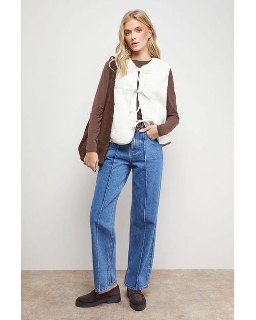 Oasis Faux Fur Gilet With Pu Binding in Blue Lyst UK