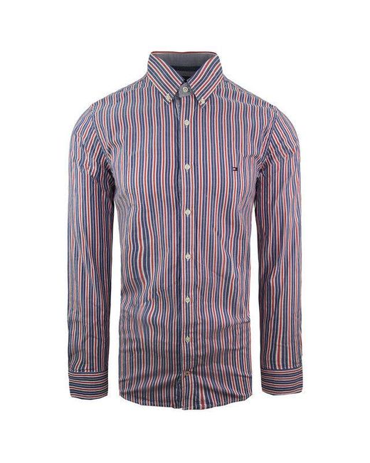 Tommy Hilfiger Purple Slim Fit Stretch Long Sleeve Striped Oxford Shirt for men