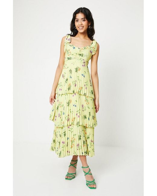 Oasis White Petite Floral Pleated Tie Shoulder Midi Dress