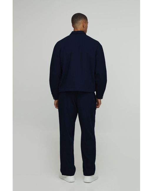BoohooMAN Blue Tailored Oversized Linen Look Co-Ord Harrington Jacket
