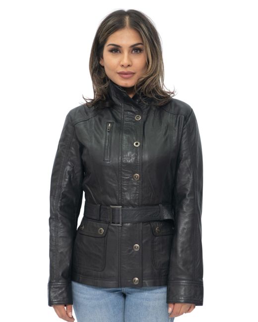 Infinity Leather Black Military Style Biker Jacket-Phoenix