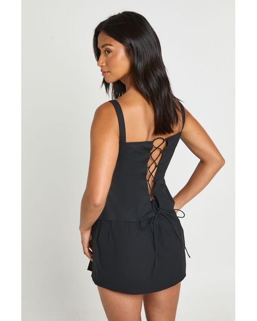 Boohoo Black Petite Poplin Embroidered Mini Skirt