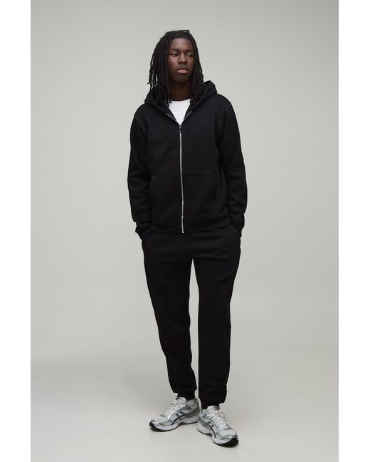 BoohooMAN Blue Regular Zip Through Hooded And Straight Leg Cuffed Jogger for men