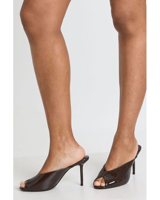 Boohoo Natural Patent Peep Toe Heeled Mules