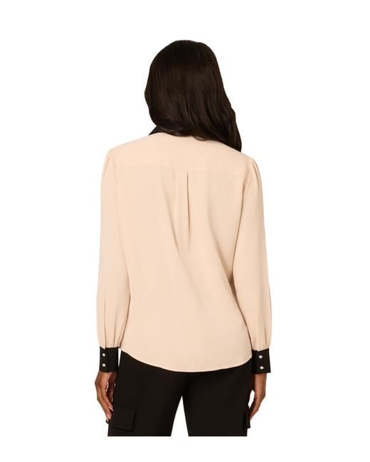 Adrianna Papell Black Button Placket And Collar Contrast Silky Woven Blouse