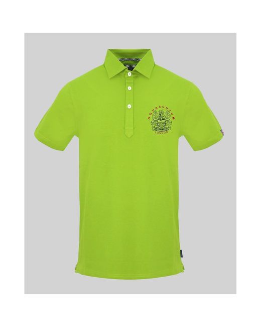 Aquascutum Green Collared Neck Short Sleeve Polo Shirt for men