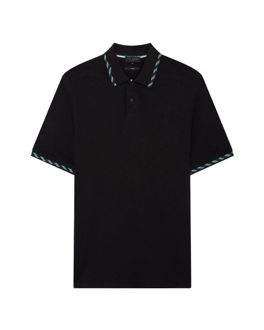 Ted Baker Black Ss House Check Jacquard Polo Shirt Cotton for men