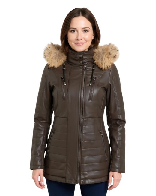 Infinity Leather Brown Quilted Parka Jacket-Bowen Lamb Leather