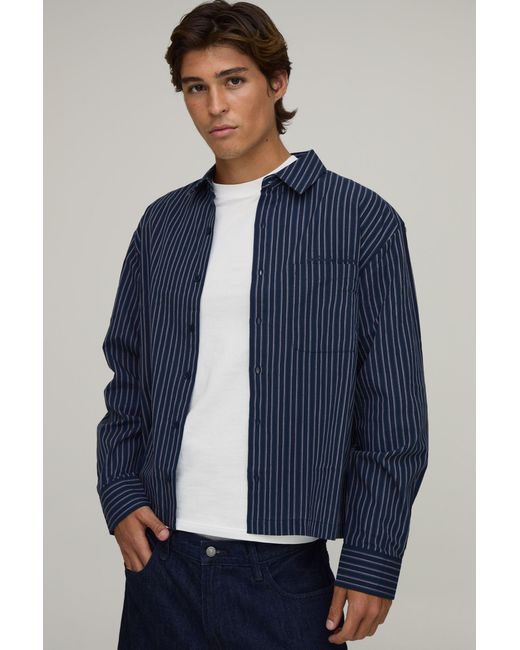 BoohooMAN Blue Oversized Crop Long Sleeve Stripe Shirt for men