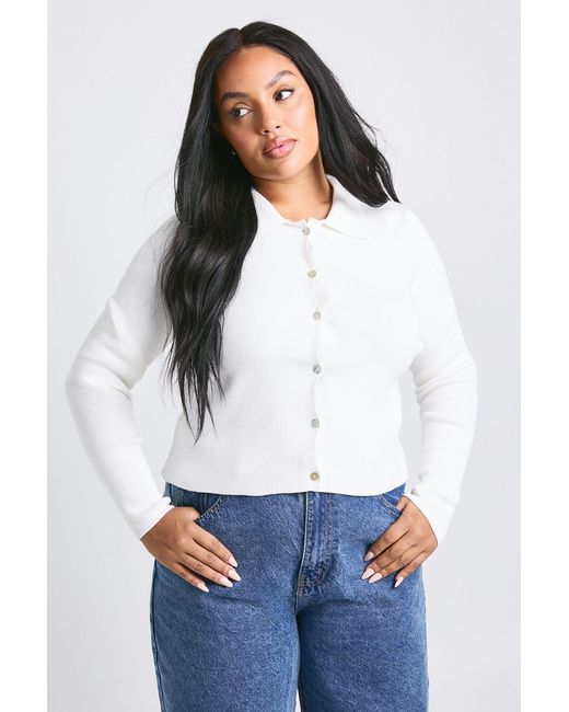 Boohoo Blue Plus Collared Compact Knit Cardigan