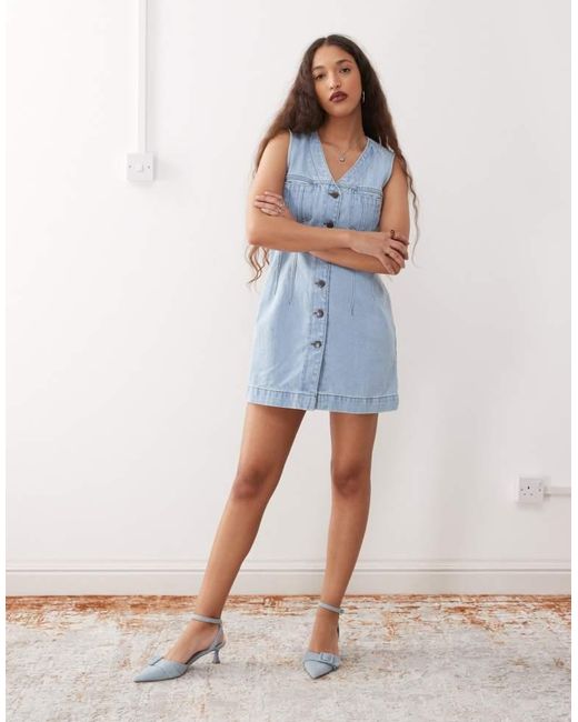 Noisy May Blue Denim Waistcoat Mini Dress