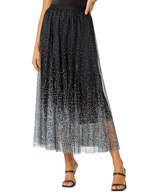 Roman Black Polka Dot Print Elasticated Mesh Skirt