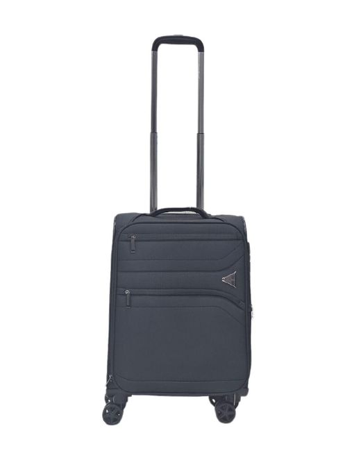 Infinity Leather Blue Lightweight 8 Wheel Luggage Travel Soft Cabin Suitcase