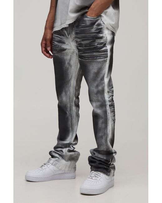 BoohooMAN Black Skinny Stack Flare Heavy Washed Jeans for men