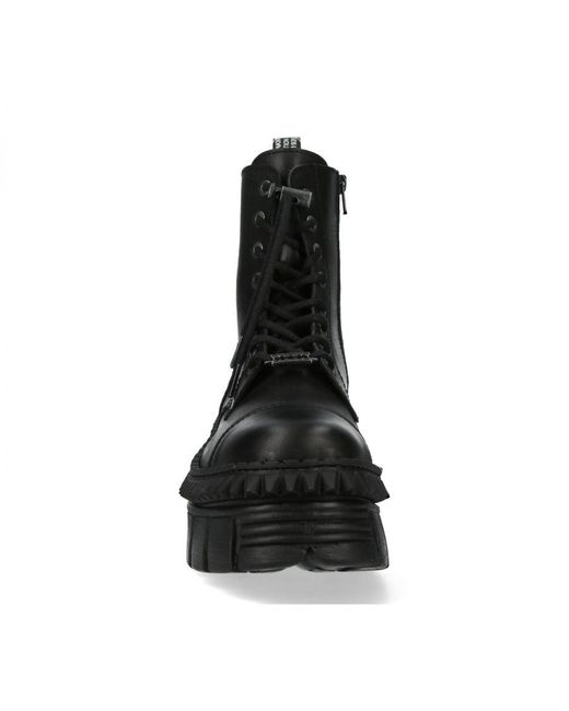 New Rock Black Leather Boots-Wall083Cct-S6