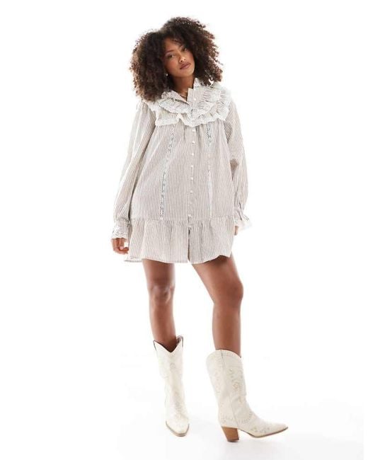 Miss Selfridge White Western Frill Detail Shirt Dress