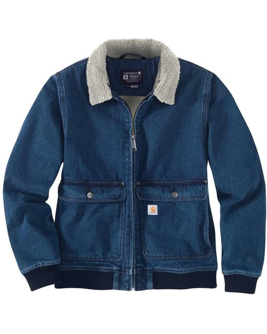 Carhartt Blue Relaxed Fit Denim Sherpa Lined Jacket