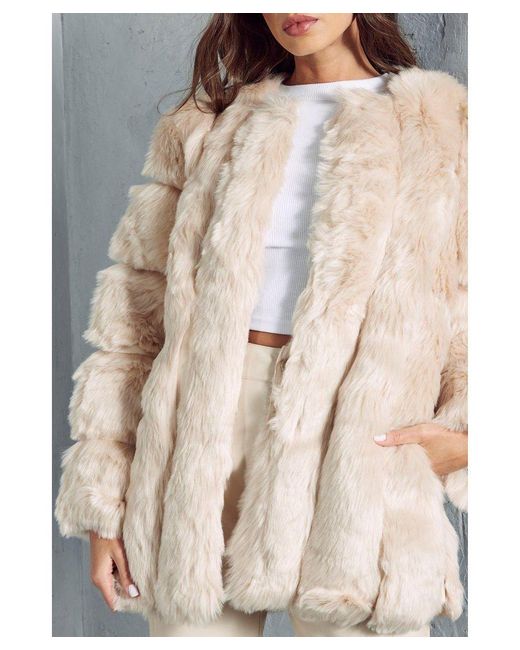 MissPap Natural Oversized Luxe Panelled Faux Fur Coat