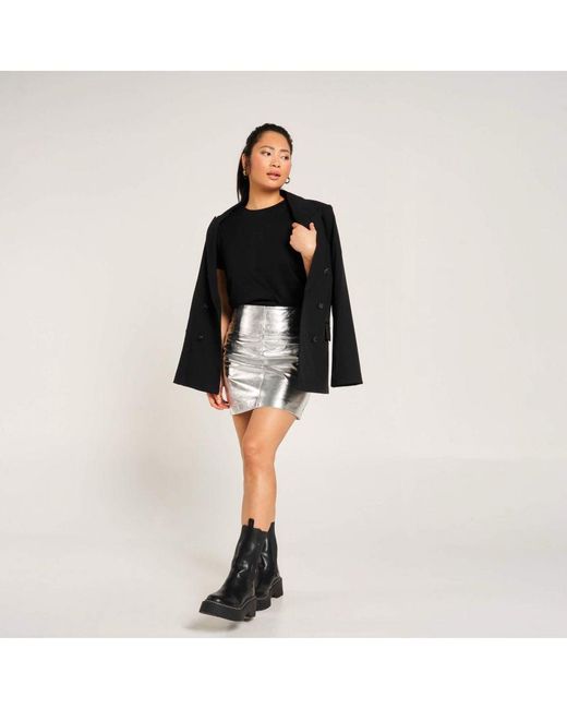 Barney's Originals Gray Leather Mini Skirt