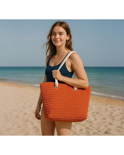 Woodland Leathers Red Large Beach Bag, Waterproof Summer Tote