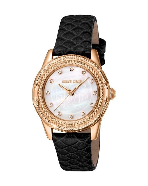 Roberto Cavalli Black Rc5L063L0035 Quartz Stainless Steel Mop Leather 5 Atm 32 Mm