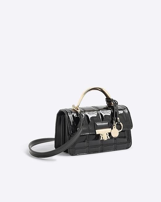 River Island Black Quilted Tote Metal Handle Pu