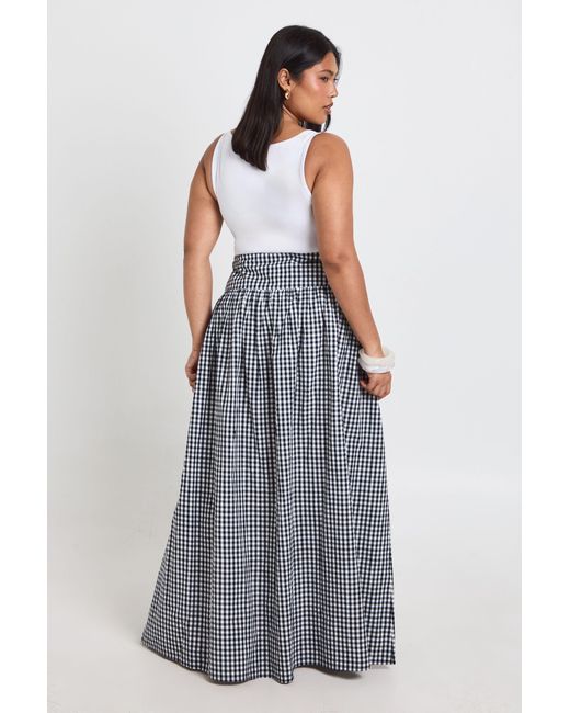 Boohoo Blue Plus Gingham Poplin Maxi Skirt