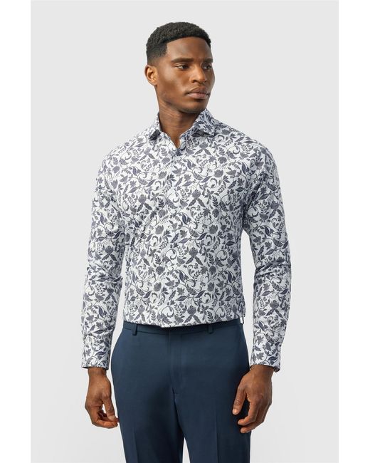 Alexandre Silver Label Blue Long Sleeve Paisley Tailored Formal Shirt for men