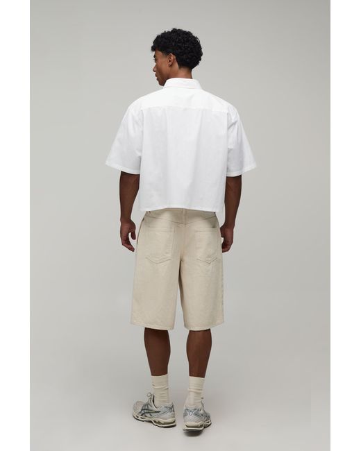 BoohooMAN White Boxy Crop Half Sleeve Frog Fastening Shirt for men