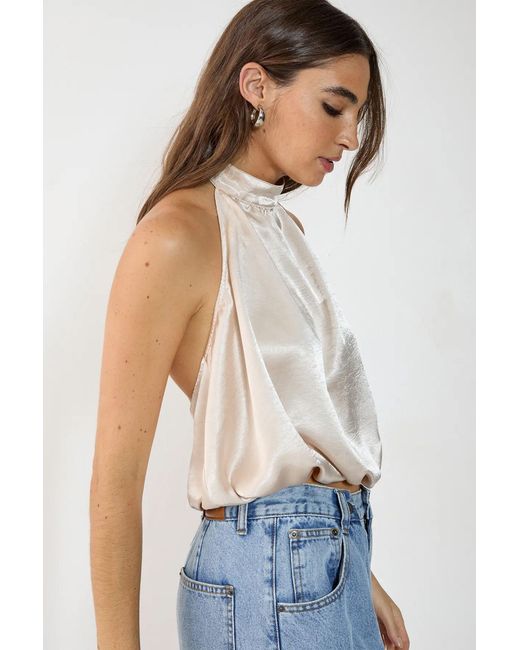 Nasty Gal Blue Satin High Neck Puffball Top