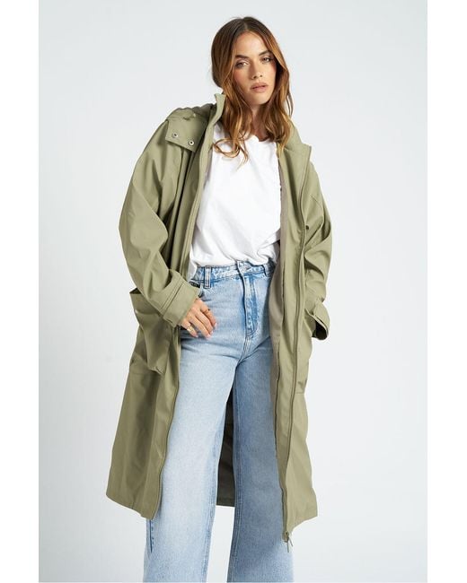 Urban Bliss Green Hooded Longline Rubberised Raincoat