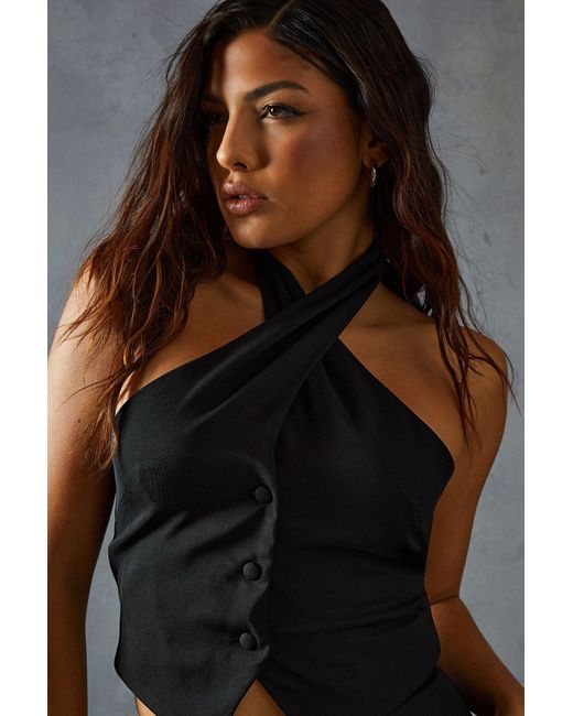 MissPap Black Tailored Halter Neck Waistcoat